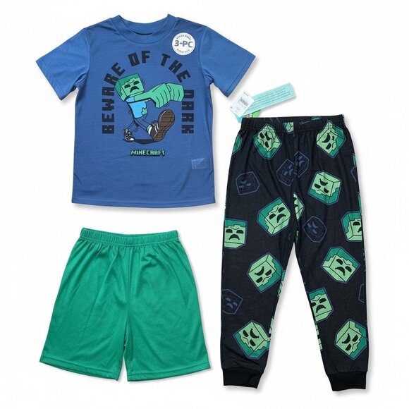 Minecraft Other - Minecraft Kids Boys 3-Piece Pajama Set With T-Shirt Shorts & Pants XS 4/5